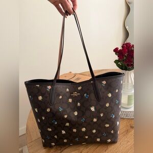 Coach Leather Dark Brown Floral purse